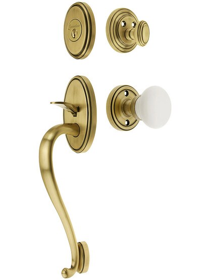 Georgetown Entry Handle Set in Antique Brass Finish with Hyde Park Knob and